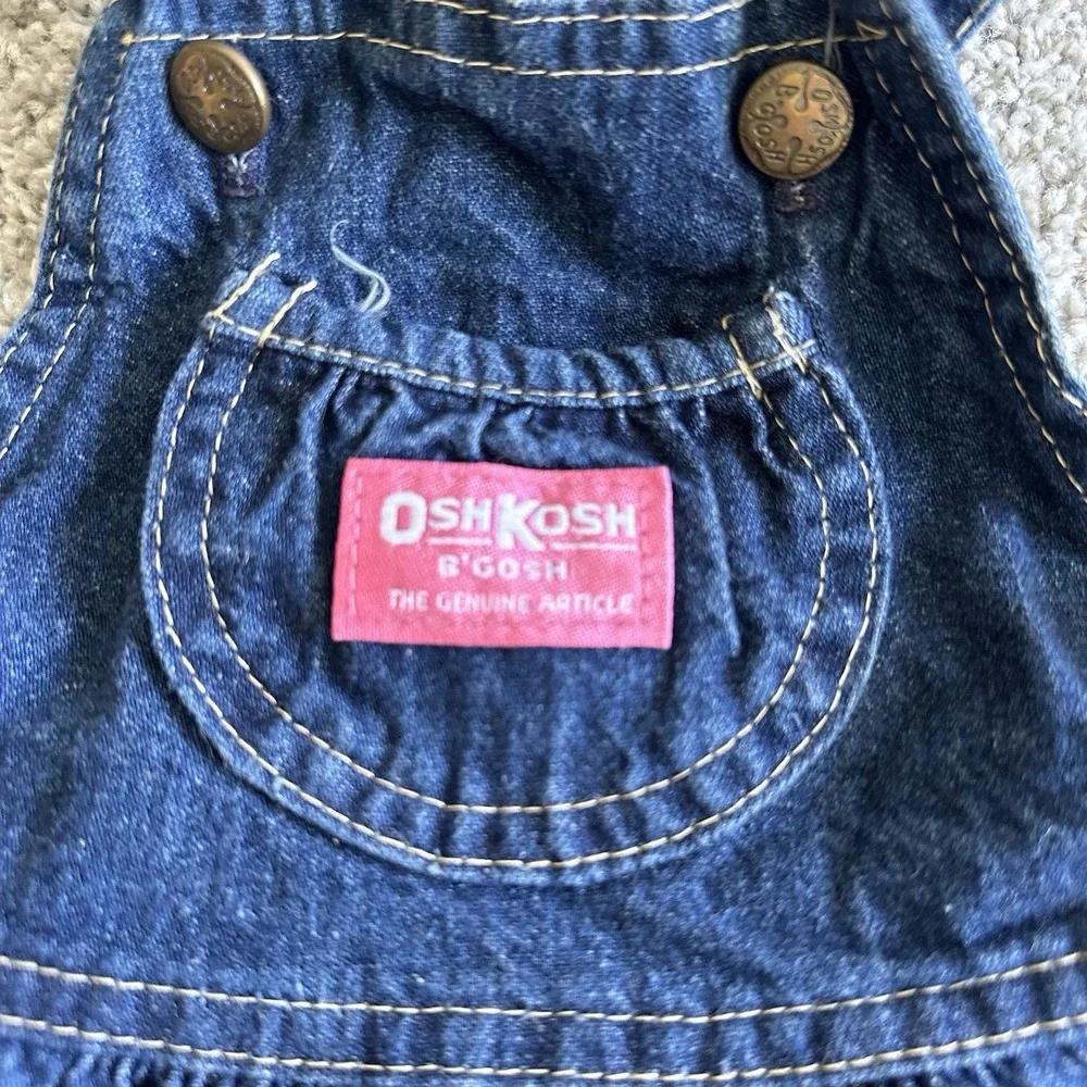 Vintage OshKosh Bgosh Denim Jumper‎ Dress Girls 2T USA Made Dark Wash Overalls